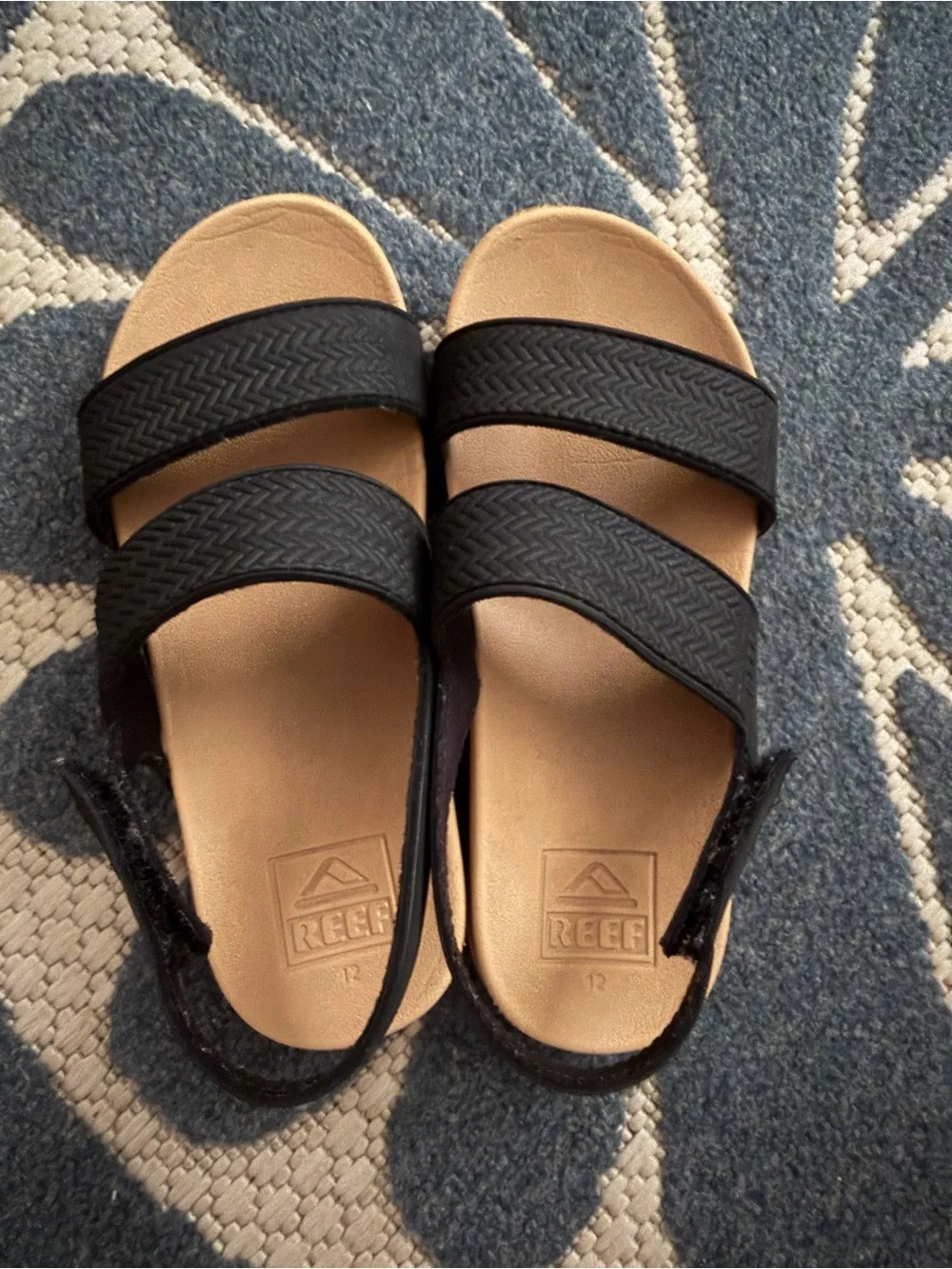 Reef Black Double-Strap Slide Sandals with Tan Footbed
